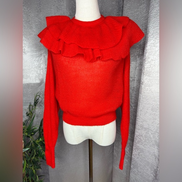 Zara Women’s Red Cropped Ruffled Knit Sweater Sz S - Picture 2 of 12